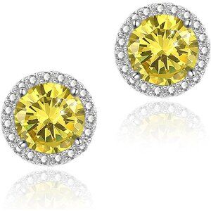 Women's Round Yellow Birthstone Elegant Mall Dainty Halo Cubic Zirconia Earring